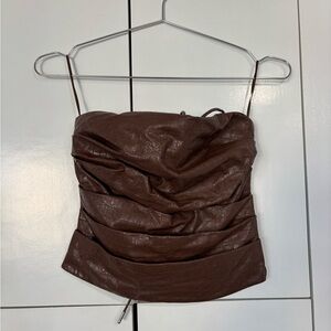 naked wardrobe Brown Faux-Leather Ruched Cami